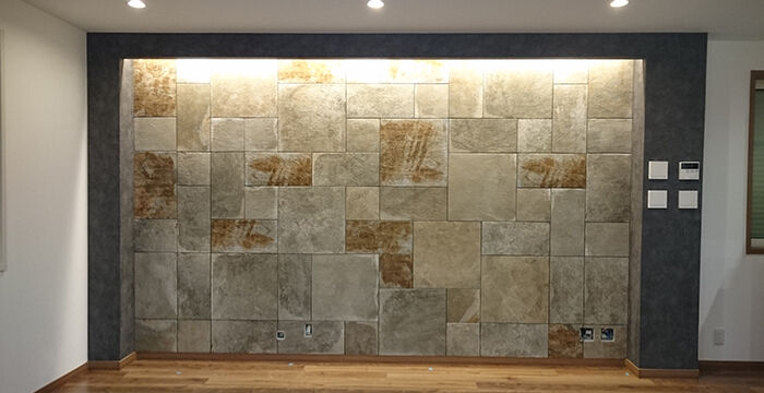 マンションの大型タイルを用いた内装工事